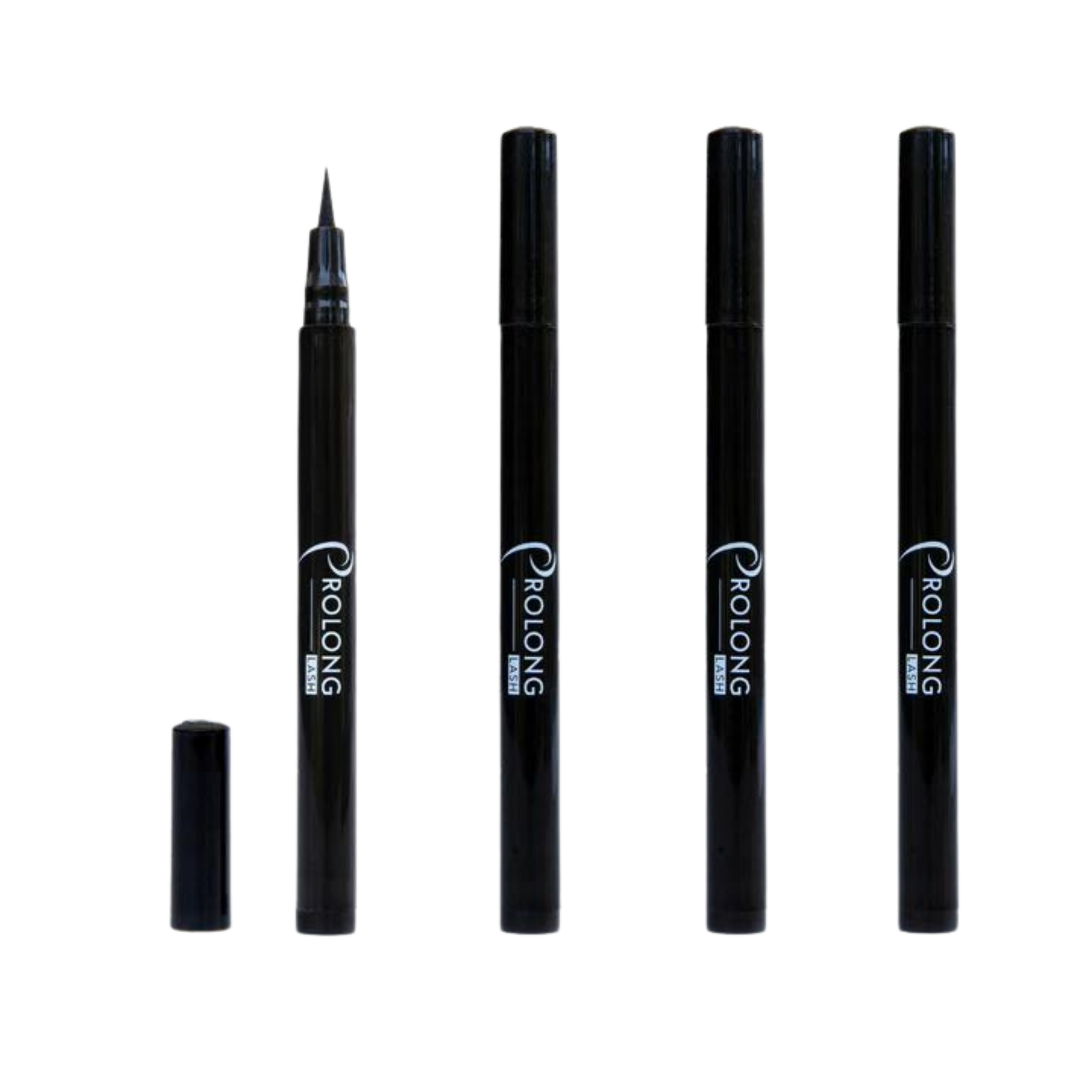 Set of black eyeliner pens with 'Prolong' branding on a white background