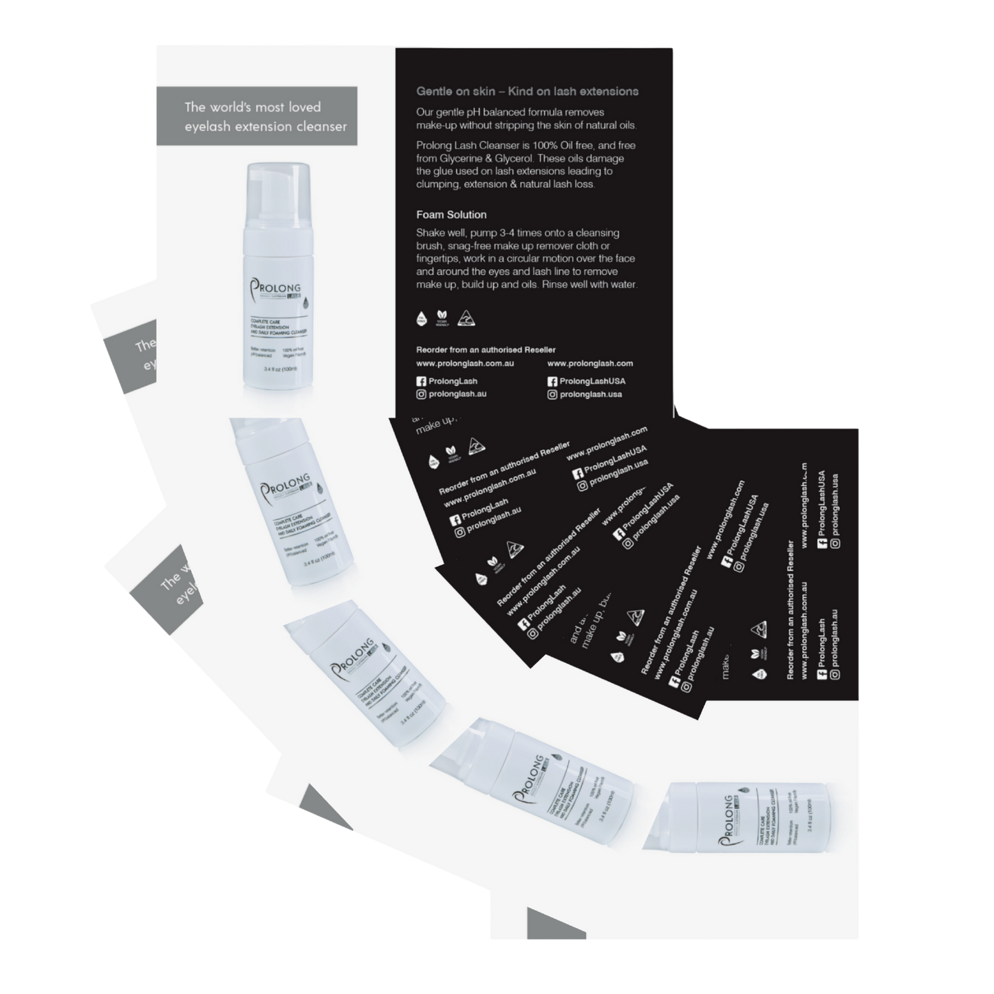 Eyelash extension cleaning kit with various components on a white background