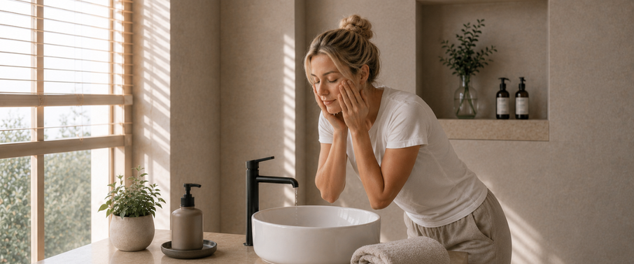 Cleansing face with lash extensions