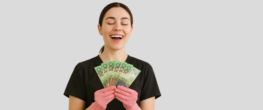 a women looking joyful holding a handful of australian money | Prolong Lash