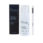 Prolong Complete Care eyelash extension and daily facial foaming cleanser with packaging and applicator on a white background