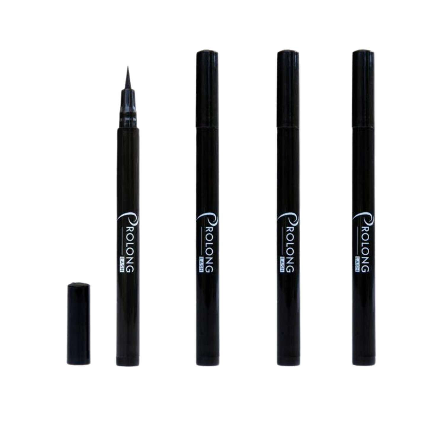 Set of black eyeliner pens with 'Prolong' branding on a white background
