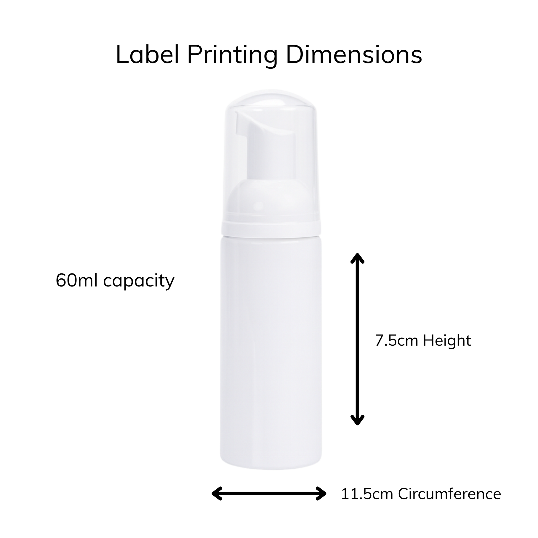 Label dimensions for blank foaming pump bottles 60ml