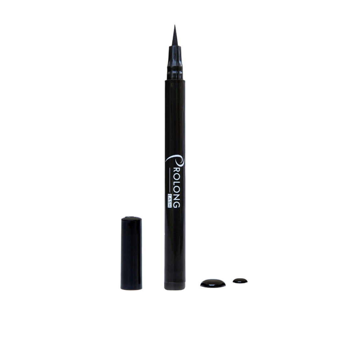 Black eyeliner pen with cap on a white background