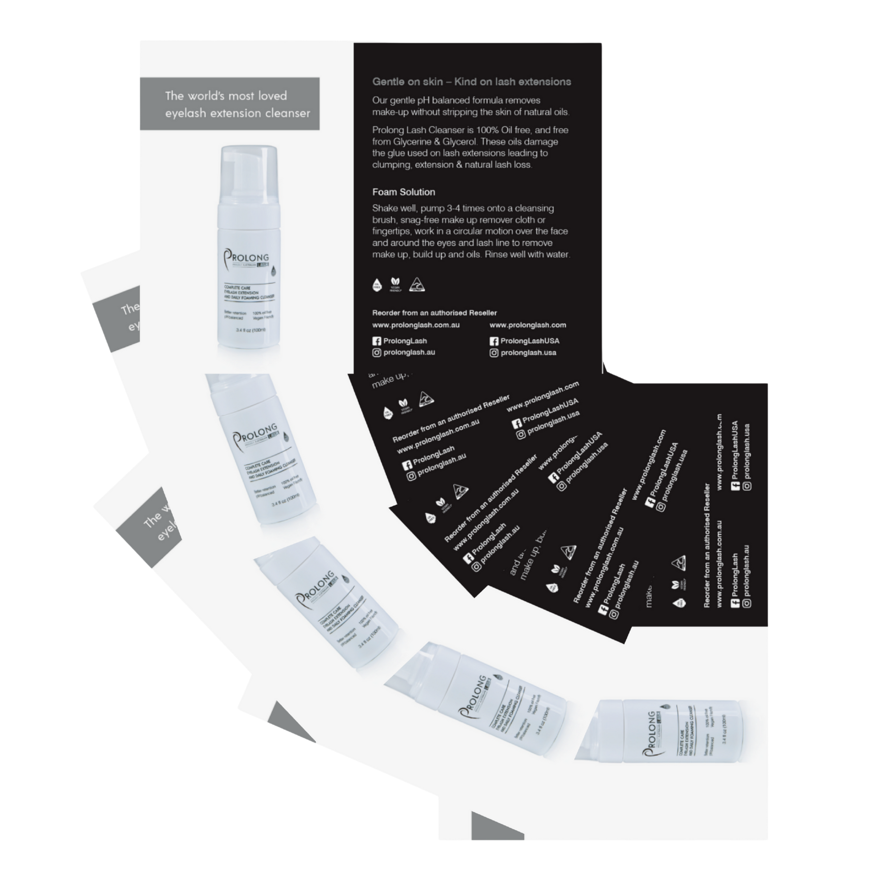 Eyelash extension cleaning kit with various components on a white background