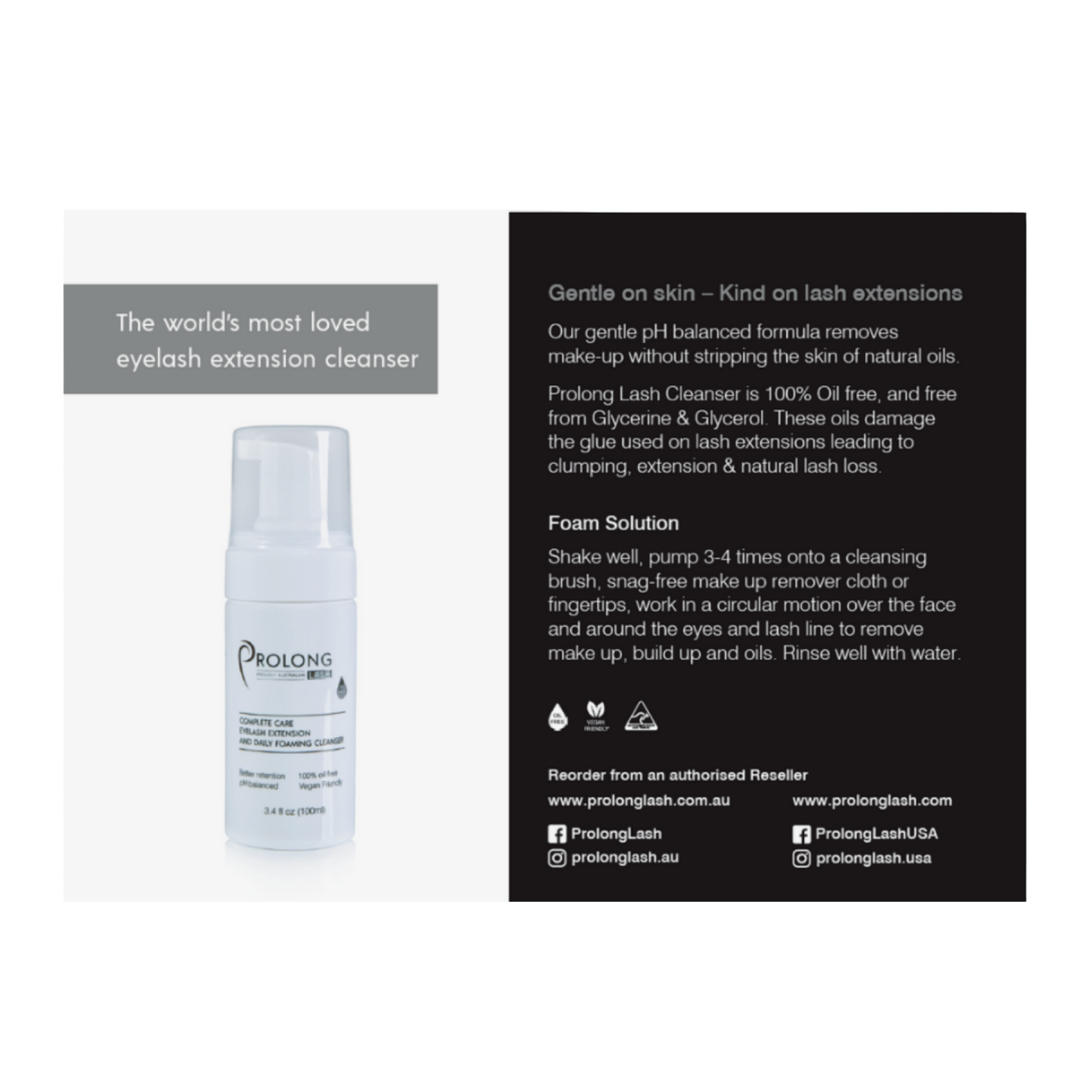 Prolong Lash Cleanser bottle with product description on a white background